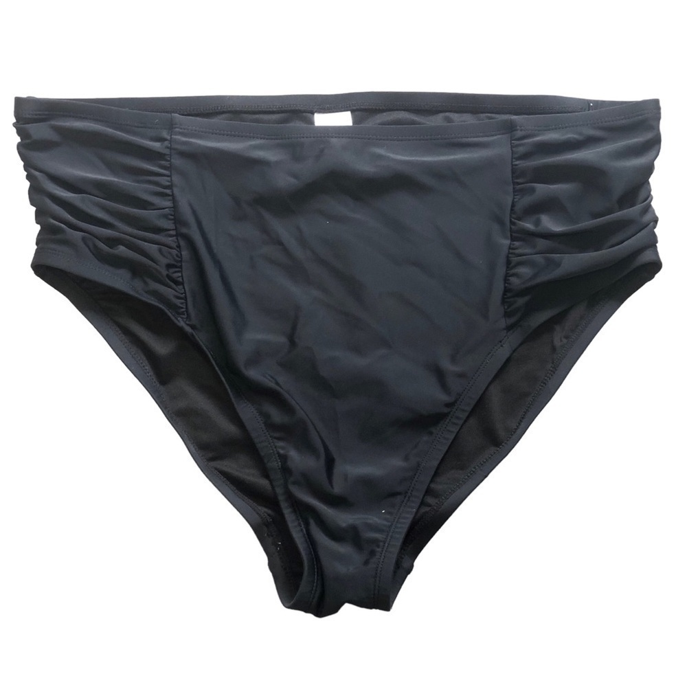 Lysa - Black Ruched High Rise Waist Bikini Tankini Bottom - Size 0X (14W-16W)
